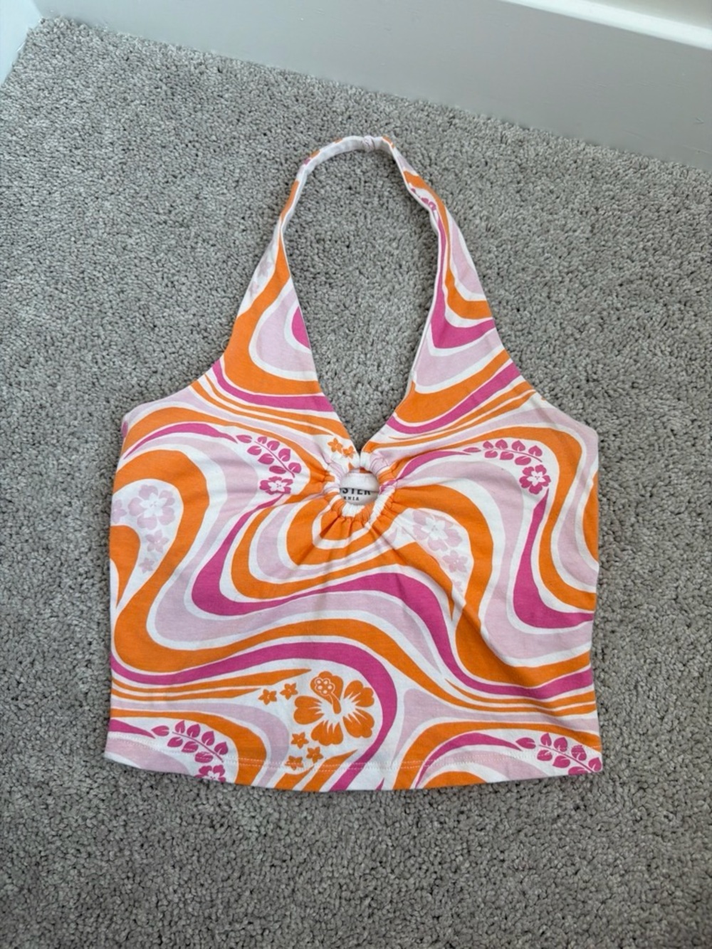 Hollister Pink & Orange Swirl Halter Crop Top